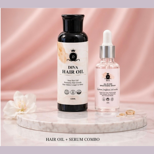 Diva Hair Nourishment & Radiant Skin Serum Duo - For Stronger Hair & Brightening Glow