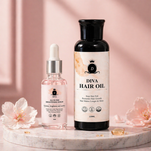 Diva Hair Nourishment & Radiant Skin Serum Duo - For Stronger Hair & Brightening Glow
