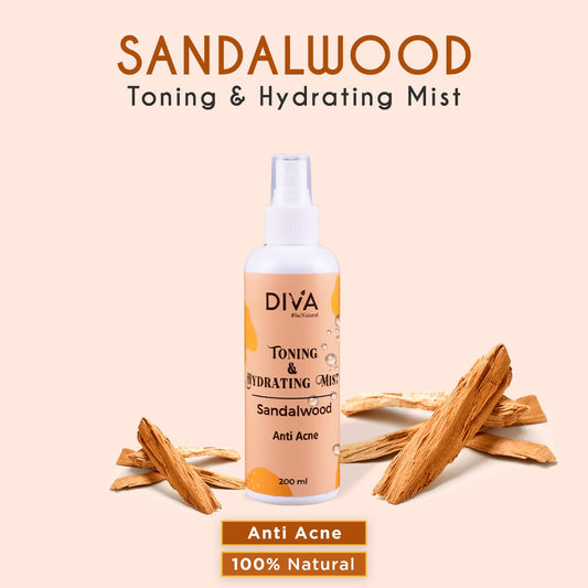 DIVA Sandalwood Toning & Hydrating Face Mist – Anti Acne Natural Facial Spray 200ml