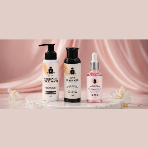 Diva Complete Skincare & Hair Care Set – Face Wash, Brightening Serum & Nourishing Hair Oil